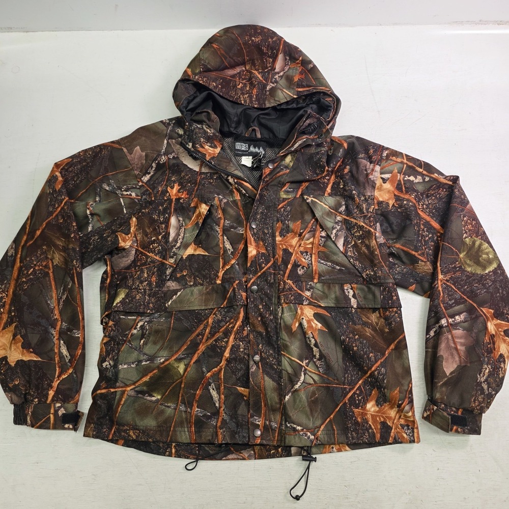 WFS Element Jacket Gear Burly‎ Camo Hunting Button & Zip Mesh Lined Hood Men's L